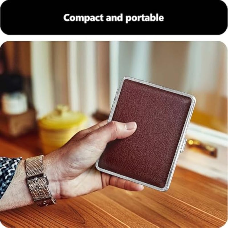 Cigarette Case (2 Pack), Spring Switch 20 Capacity Cigarette Holder Case for Men Women, Cigarettes Smoking Accessories for , Metal & Leather Box for Regular, King Size and 100mm 100's - Image 4